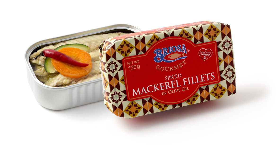 קופסת פילה מקרל בשמן זית פיקנטי מקטלוג BRIOSA GOURMET